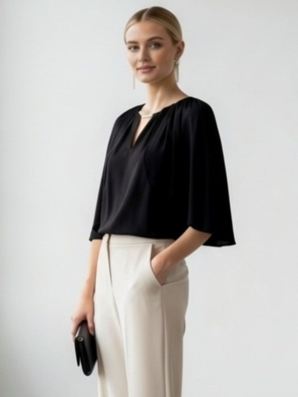 1496 • Black Georgette Float Capelet Top w/Soft Lined Sleeveless Balloon Bodice